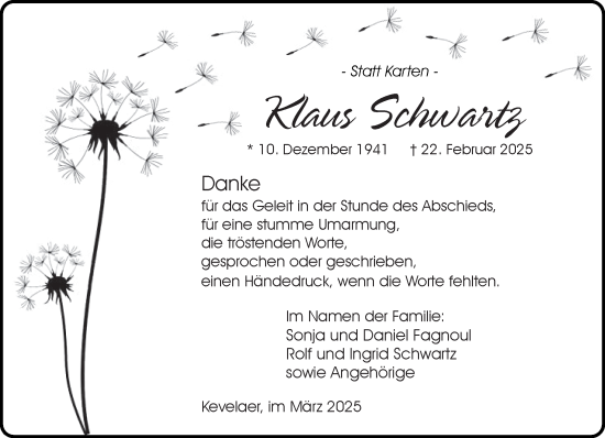 Traueranzeige von Klaus Schwartz von NNA