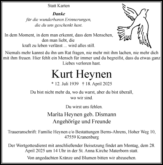 Traueranzeige von Kurt Heynen von NNA