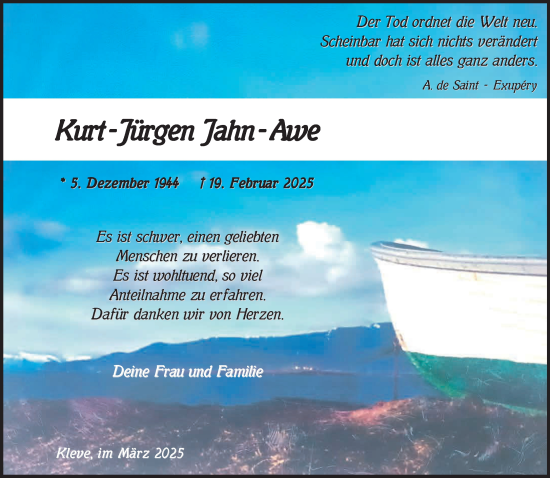 Traueranzeige von Kurt-Jürgen Jahn-Awe von NNA