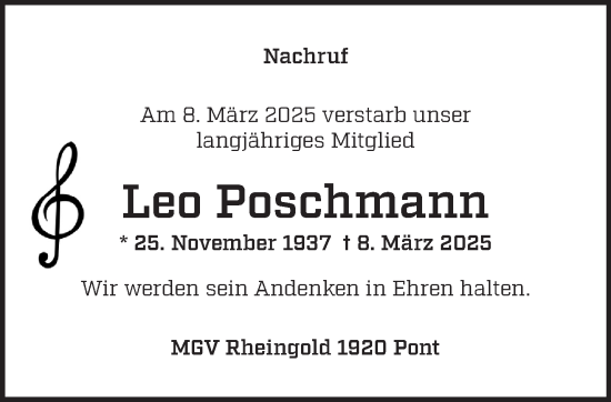 Traueranzeige von Leo Poschmann von NNA