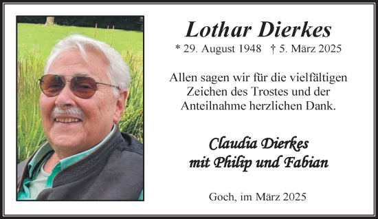Traueranzeige von Lothar Dierkes von NNA