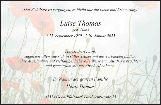 Traueranzeige von Luise Thomas von NNA