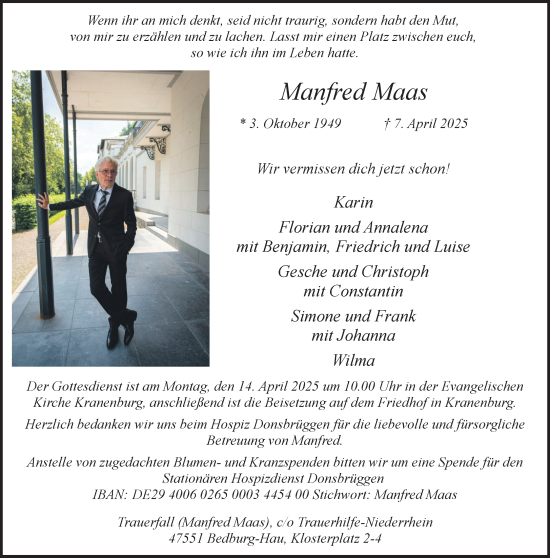 Traueranzeige von Manfred Maas von NNA