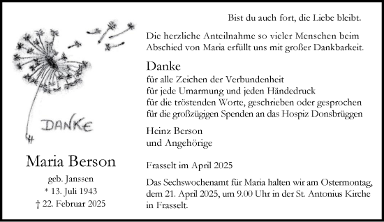 Traueranzeige von Maria Berson von NNA