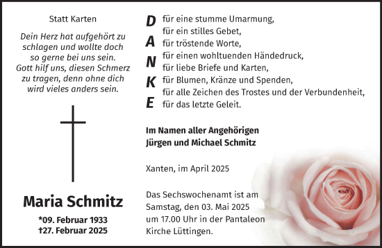 Traueranzeige von Maria Schmitz von NNA