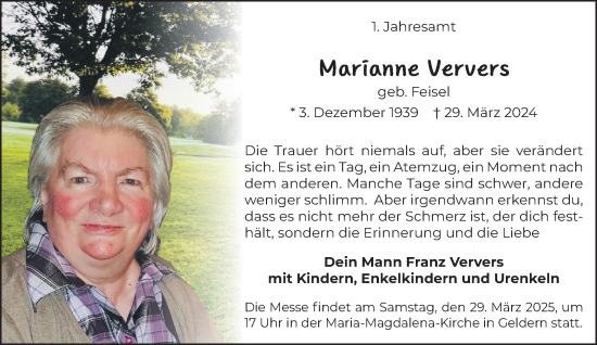 Traueranzeige von Marianne Ververs von NNA