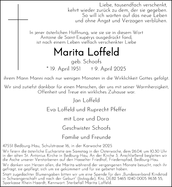 Traueranzeige von Marita Loffeld von NNA