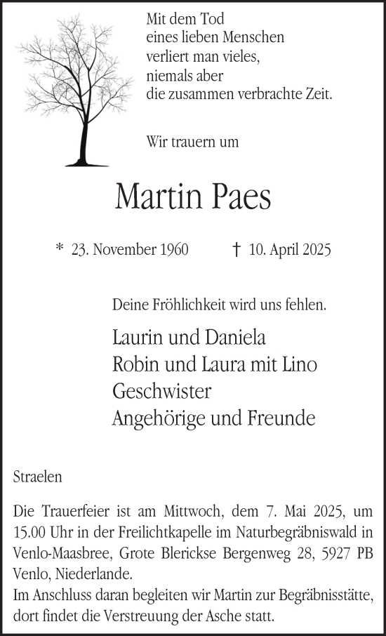 Traueranzeige von Martin Paes von NNA