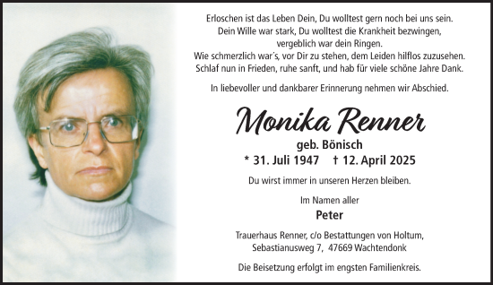 Traueranzeige von Monika Renner von NNA