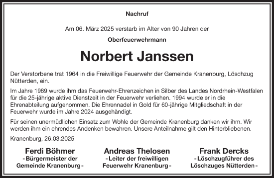 Traueranzeige von Norbert Janßen von NNA