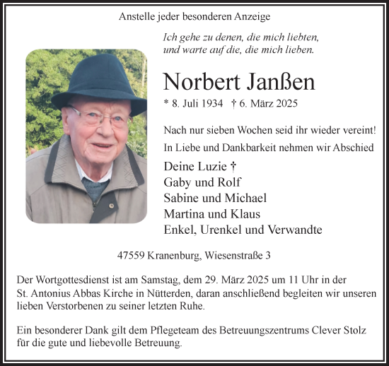 Traueranzeige von Norbert Janßen von NNA