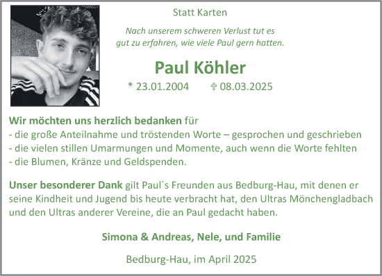 Traueranzeige von Paul Köhler von NNA