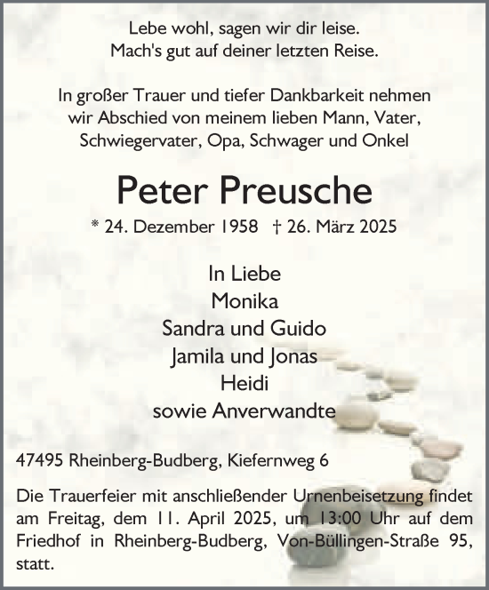 Traueranzeige von Peter Preusche von NNA