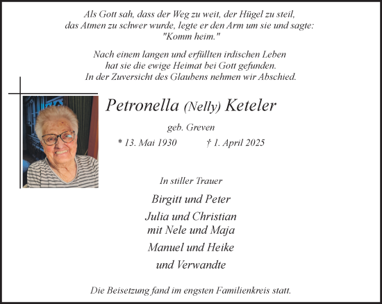Traueranzeige von Petronella Keteler von NNA