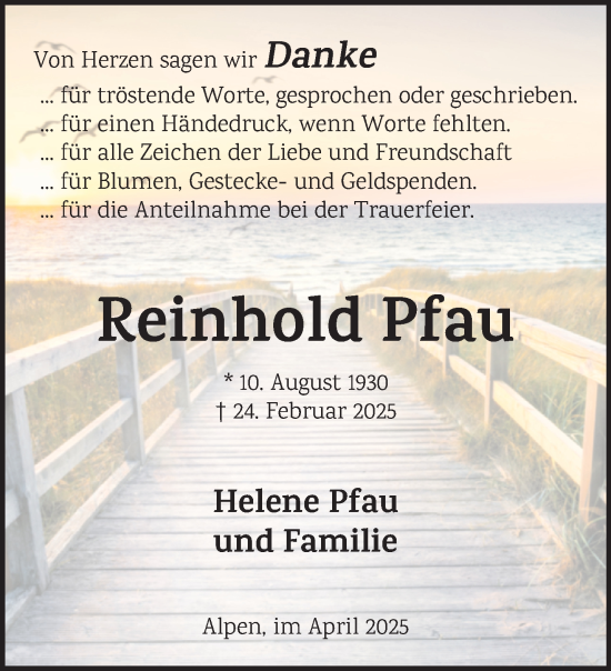 Traueranzeige von Reinhold Pfau von NNA