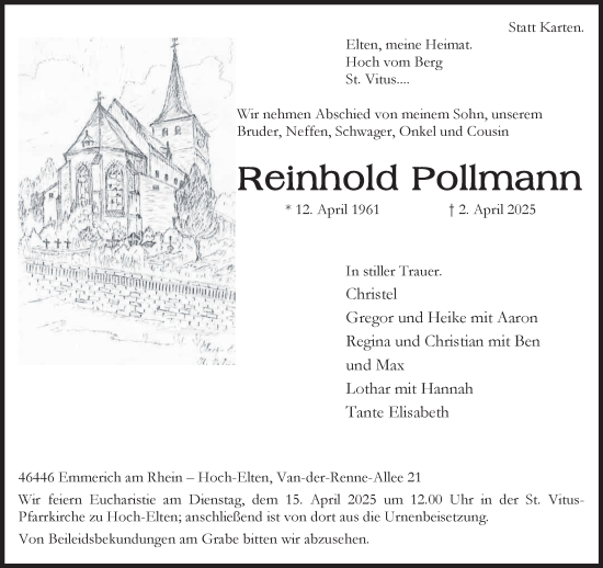 Traueranzeige von Reinhold Pollmann von NNA