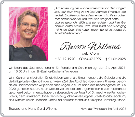 Traueranzeige von Renate Willems von NNA