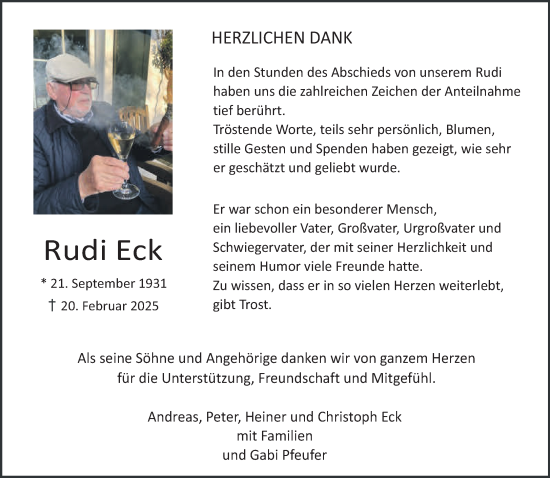 Traueranzeige von Rudi Eck von NNA