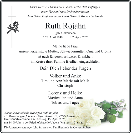 Traueranzeige von Ruth Rojahn von NNA