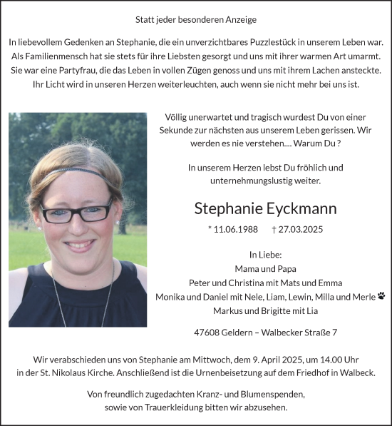 Traueranzeige von Stephanie Eyckmann von NNA