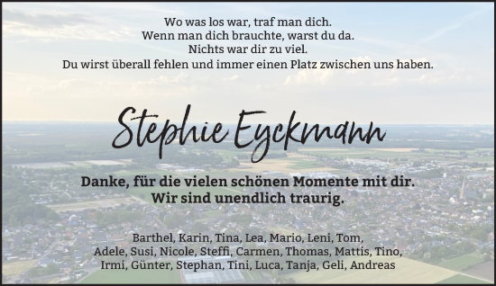 Traueranzeige von Stephie Eyckmann von NNA