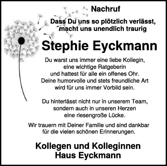 Traueranzeige von Stephie Eyckmann von NNA