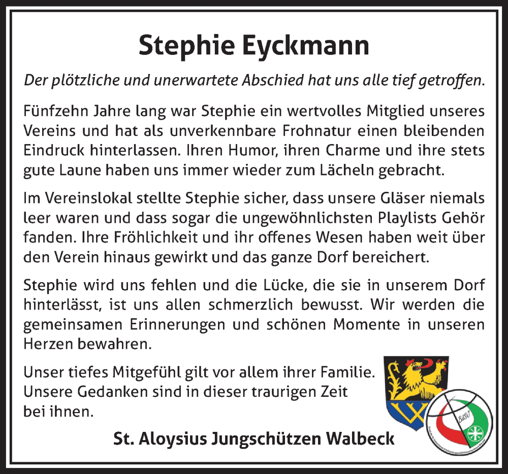  Traueranzeige für Stephie Eyckmann vom 12.04.2025 aus NNA