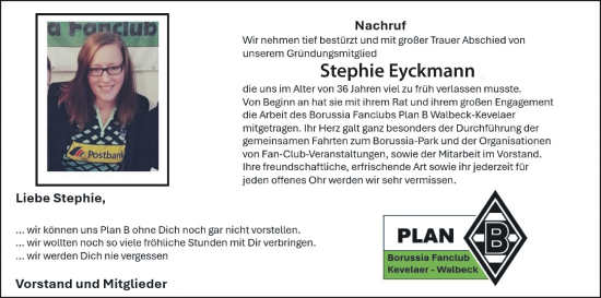 Traueranzeige von Stephie Eyckmann von NNA