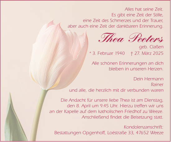 Traueranzeige von Thea Peeters von NNA