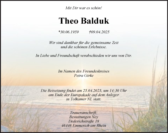 Traueranzeige von Theo Balduk von NNA