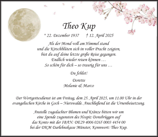 Traueranzeige von Theo Kup von NNA