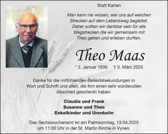 Traueranzeige von Theo Maas von NNA