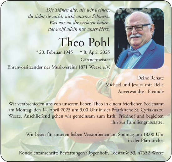 Traueranzeige von Theo Pohl von NNA