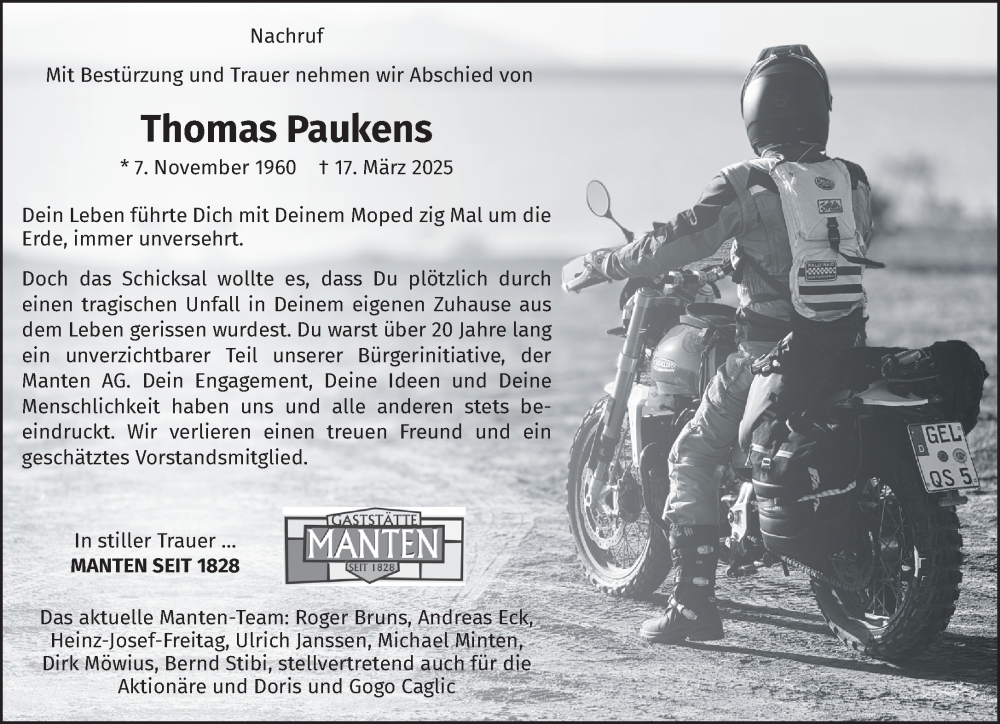  Traueranzeige für Thomas Paukens vom 05.04.2025 aus NNA