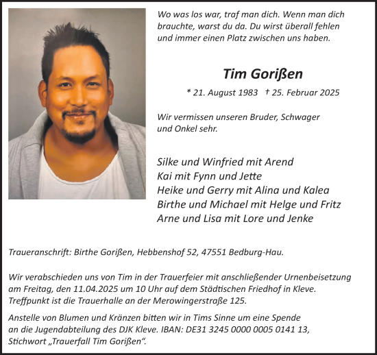 Traueranzeige von Tim Gorißen von NNA
