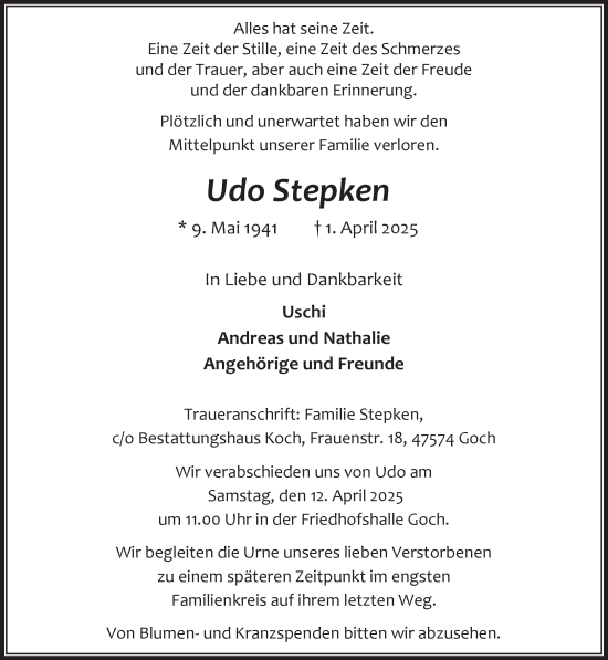 Traueranzeige von Udo Stepken von NNA