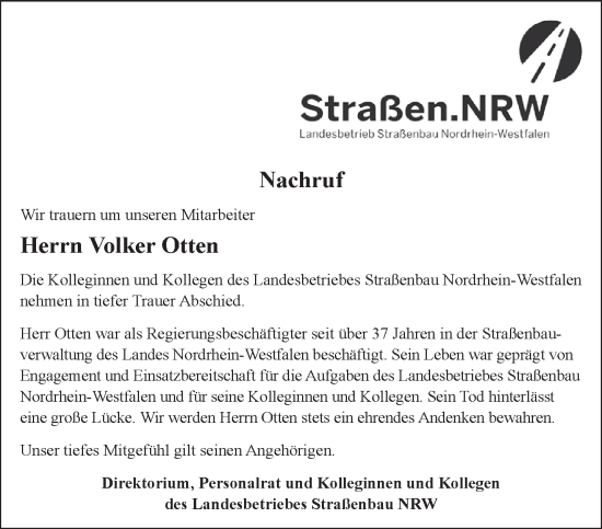 Traueranzeige von Volker Otten von NNA