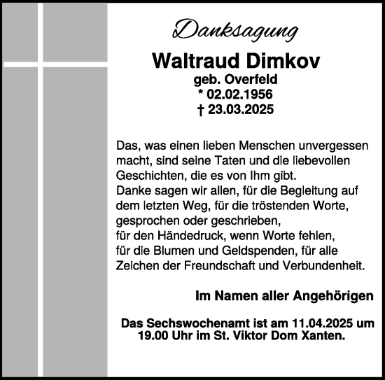 Traueranzeige von Waltraud Dimkov von NNA