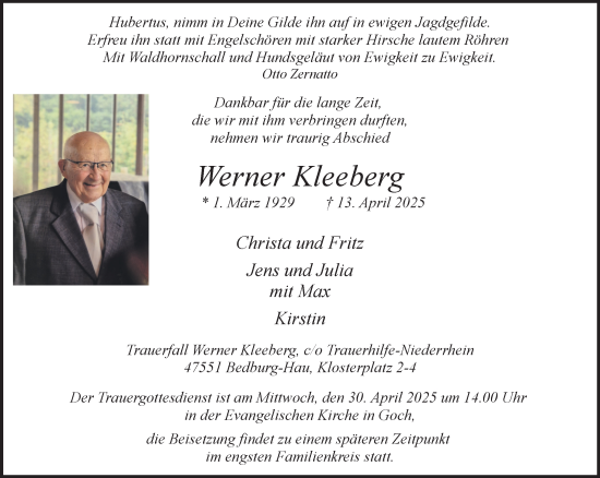 Traueranzeige von Werner Kleeberg von NNA