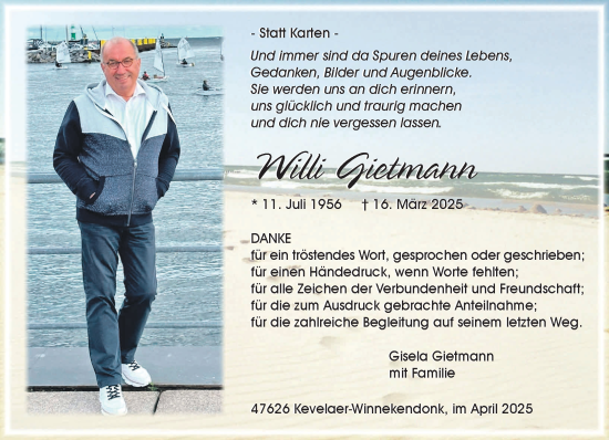Traueranzeige von Willi Gietmann von NNA