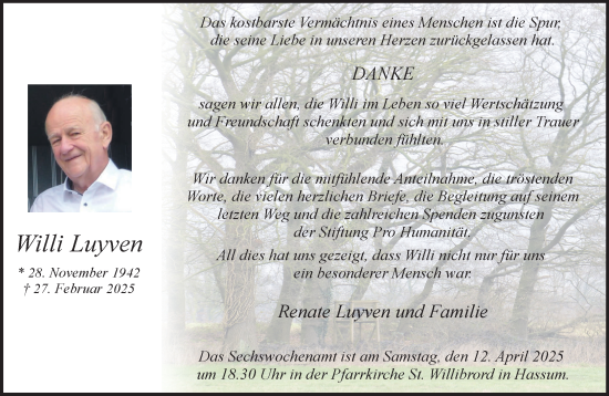 Traueranzeige von Willi Luyven von NNA