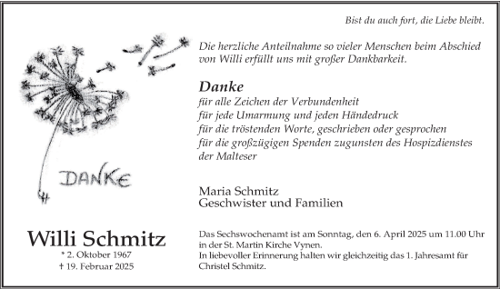 Traueranzeige von Willi Schmitz von NNA