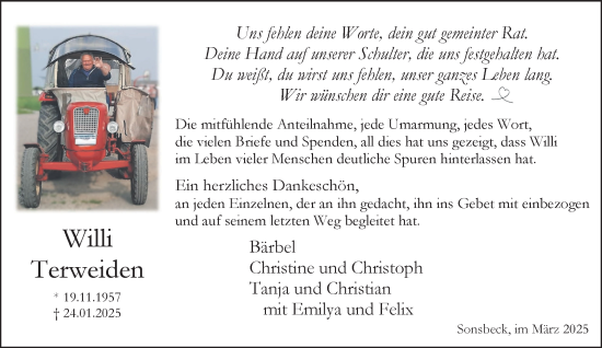 Traueranzeige von Willi Terweiden von NNA