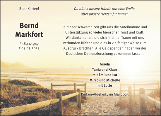 Traueranzeige von Bernd Markfort von NNA