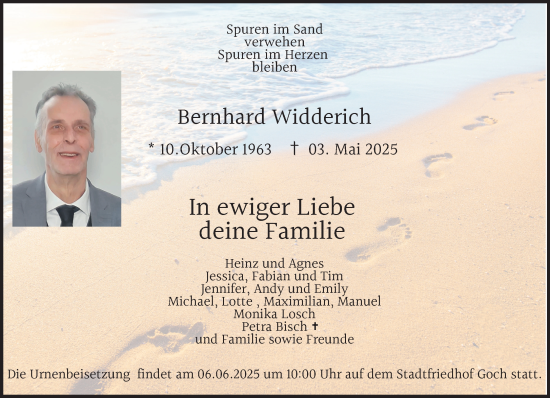 Traueranzeige von Bernhard Widderich von NNA