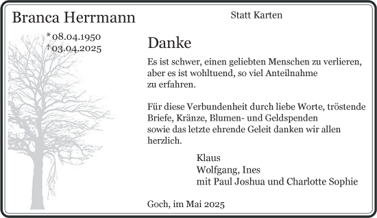 Traueranzeige von Branca Herrmann von NNA