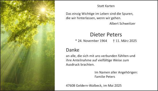 Traueranzeige von Dieter Peters von NNA