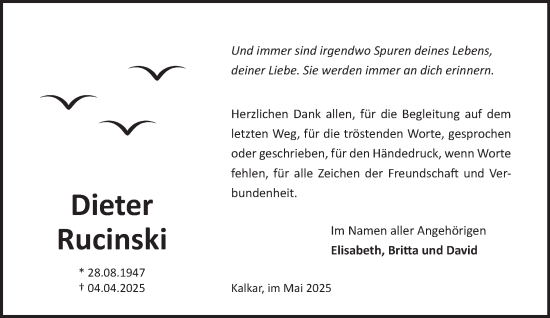 Traueranzeige von Dieter Rucinski von NNA