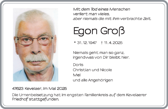 Traueranzeige von Egon Groß von NNA