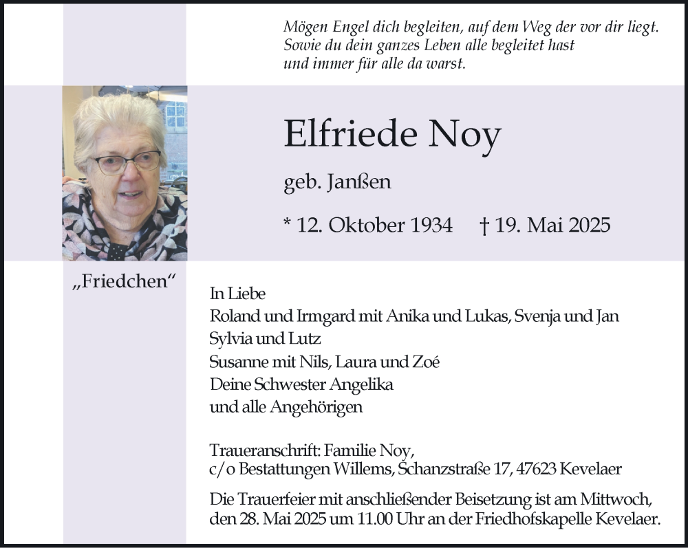  Traueranzeige für Elfriede Noy vom 24.05.2025 aus NNA